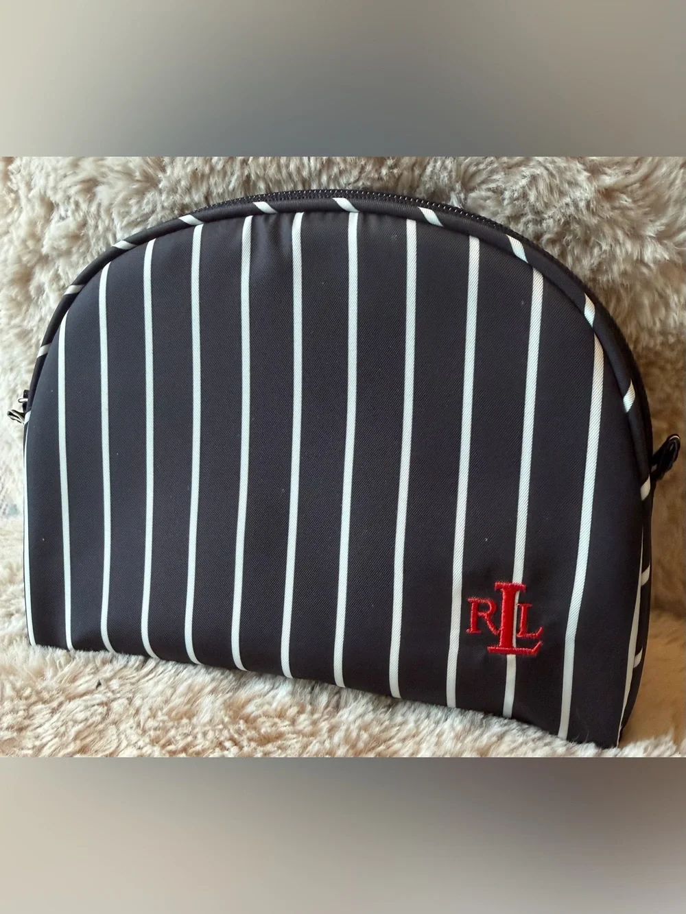 Lauren Ralph Lauren Monogram RLL Striped Cosmetic Makeup Travel Case Pouch